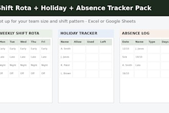 set up your shift rota, holiday and absence tracker pack