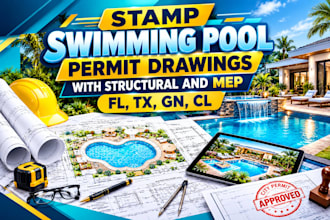 stamp swimming pool permit drawings with structural and mep fl, tx, gn, cl