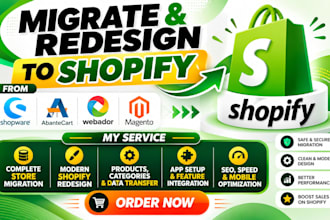 migrate and redesign shopware abantecart webador magento to shopify website