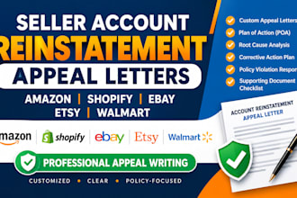 write shopify ebay etsy amazon and walmart seller reinstatement appeals