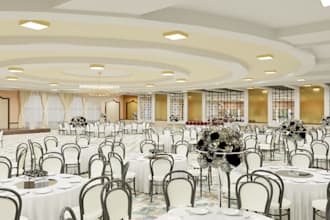 render 3d event hall, wedding space,concert stage,  interior decor, venue design