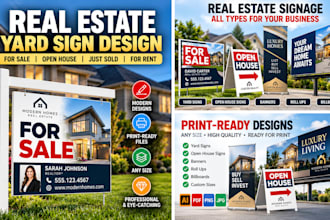 design real estate yard signs, open house signs and print ready signage