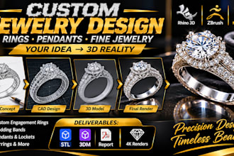 do custom 3d cad jewelry design for engagement rings and pendant cad
