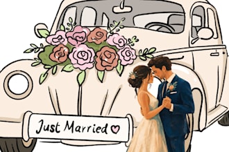 create a custom romantic wedding illustration or invitation card