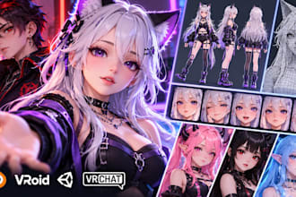 create 3d character for 3d vtuber, rigging, vrchat, 3d model, 3d vroid and anime