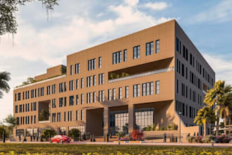 remodel commercial estate, apartment building, landscape exterior, cgi blender