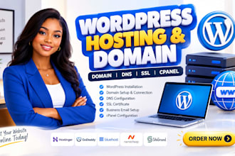 setup wordpress hosting, domain, dns, SSL and business email