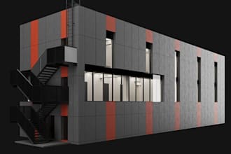 modern exterior commercial building, 3d architectural facade design streetscape