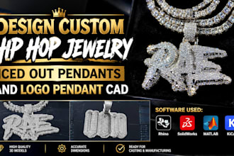 design custom hip hop jewelry, iced out pendants and logo pendant cad