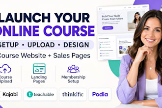 setup, upload online course on teachable website, thinkific community lms kajabi