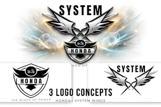 design 3 modern honda wings system logo concepts