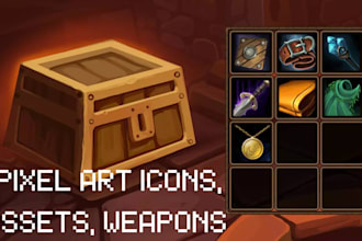 design pixel art game asset 2d pixel indie games weapons item pixel art icon