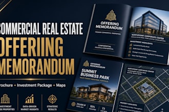 design commercial real estate offering memorandum brochure, investment pitch,map