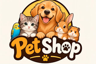 create cute pet shop logo with custom animal illustration