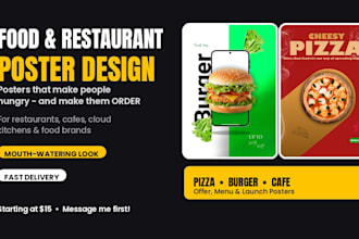 design mouth watering food and restaurant posters