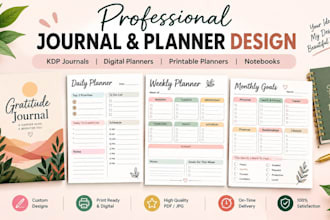 kdp journal design, digital planner journal, printable planner design notebook
