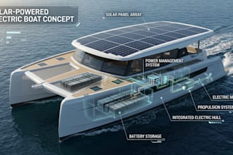 design solar powered boats, electrics hull, and propulsion layouts