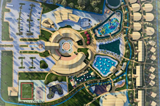 sketch to 3d landscape area,resort park cgi, pool layout,conceptual architecture