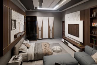 design room interior and realistic rendering