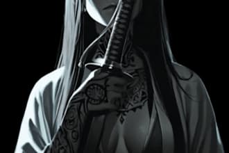 create dark anime character art and custom aesthetic portraits