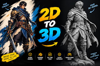 create 2d to 3d models, image to 3d figurines and printable miniatures