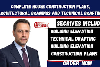 complete house construction plans, architectural drawings and technical drafting