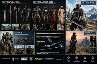 create weapons, armor for skyrim se ae mods or fallout 4, ffxiv mod