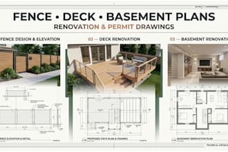 draw fence, deck renovation and basement renovation permit plans