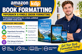 do amazon KDP book formatting, paperback and kindle ebook formatting