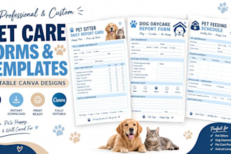 design pet sitter report cards dog daycare forms and editable pet care template