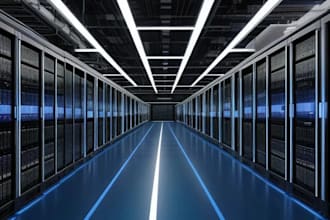create realistic 3d data center, server room, IT infrastructure designs