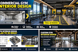 design commercial gym interior or fitness facility with realistic 3d rendering