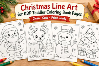 draw christmas line art for kdp toddler  coloring book pages