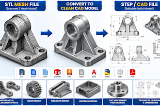 convert stl mesh file step 3d cad model mechanical replacement part design cnc