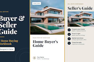 design real estate buyer guide, seller guide and home buying workbook in canva