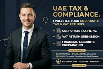 prepare and file uae corporate tax, vat returns, financial accounts bookkeeping