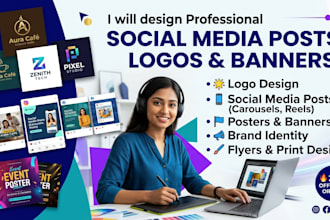 design professional social media posts, logo, and banners