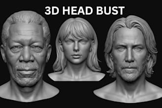 sculpt realistic 3d head bust, face likeness, photo to 3d, stl for 3d printing