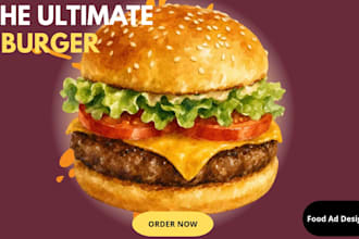 design a professional burger logo, fast food flyers, and social media posts