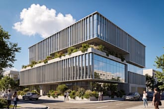 remodel commercial office exterior, concrete building structure, blender render