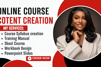 create online course content, training manuals, workbooks, and powerpoint slides