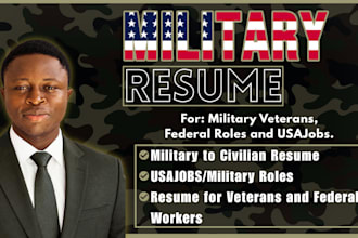write a military to civilian resume for US veterans, usajobs, federal CV, ksa
