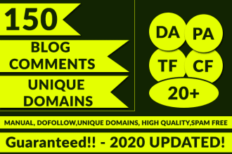 do 150 blog comments on unique domains high da pa tf cf