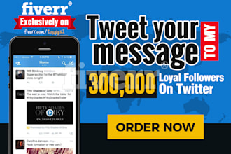 tweet your message to my 300,000 loyal followers on twitter with proof