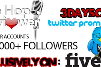 promo your Hip Hop or R and B Music video 3 times in 24 hrs to our 152,715+ Followers