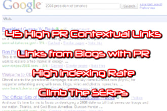 create 45 contextual dofollow links from high pr blogs to your site