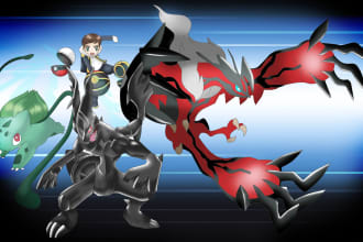 draw your character as pokemon trainer with favorite pokemon