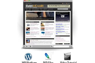 provide Debt credit niche wordpress blog fully monetized with clickbank, amazon, adsense also includes 20 articles logo plugins and theme