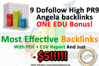 manually create 9 Dofollow viewable Angela Backlinks + 1 EDU Bonus from PR9 Authority Sites, Panda Update Friendly and fast delivery