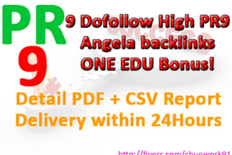 manually create 9 Dofollow viewable Angela Backlinks + 1 EDU Bonus from PR9 Authority Sites, Panda and Penguin Update Friendly